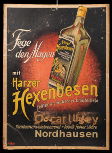 Werbeplakat Harzer Hexenbesen | Format: 28,8 x30,5cm | Brennerei u. Likörfabrik Oscar Uhley | 1952